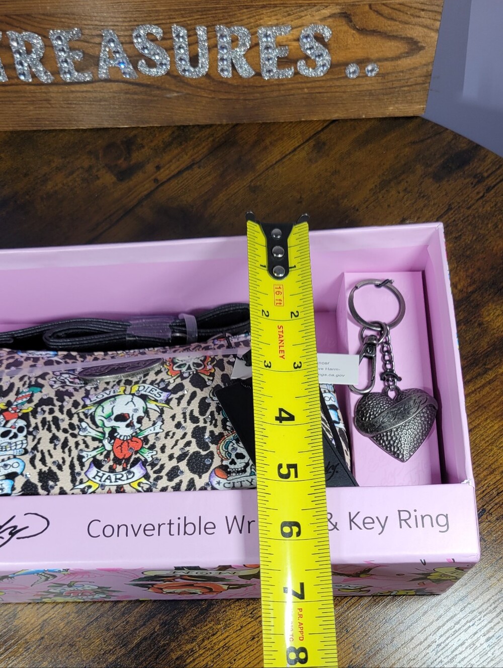 Ed Hardy Convertible Wristlet & Key Ring - Leopard Tattoo Print, Accents - Picture 7 of 11
